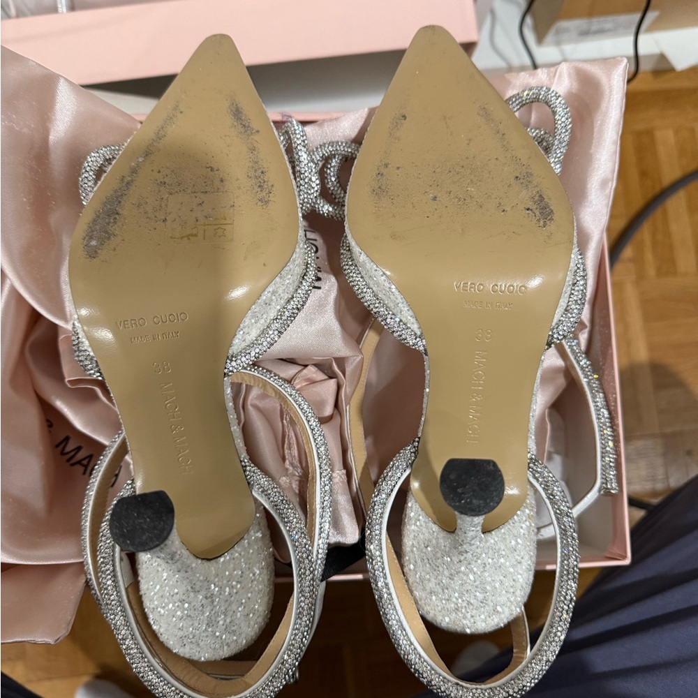 Mach & Mach White Wedding Sparkly Heel - Double Bow Pointed Toe Pump - Picture 5 of 5